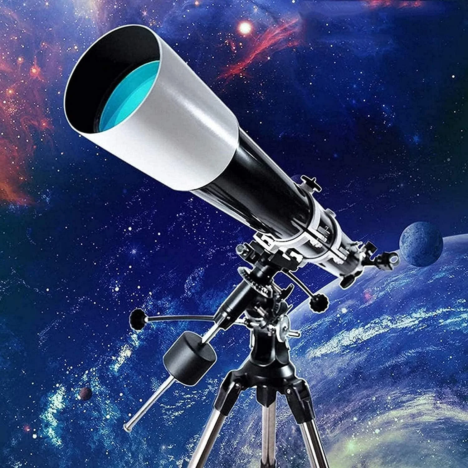 تلسکوپ نجومی، تلسکوپ های انکساری، دهانه 80 میلی متری، تلسکوپ های نجومی 900 میلی متری با پایه قابل تنظیم و پایه تلفن هوشمند