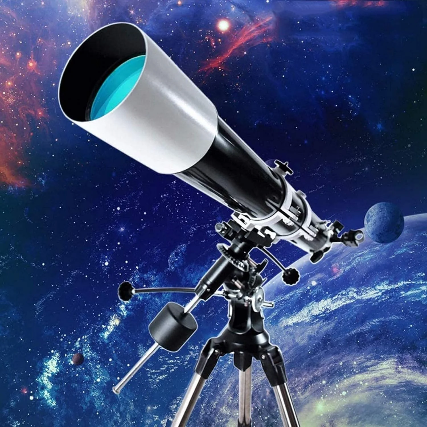 تلسکوپ HD برای تماشای ستارگان، تلسکوپ های شکستنی، دهانه 80 میلی متری، تلسکوپ نجومی 900 میلی متری با پایه قابل تنظیم و پایه تلفن هوشمند