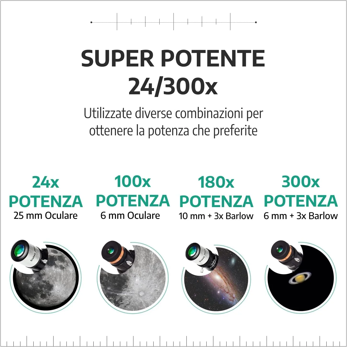 شکست نجومی Slokey 60090 - تلسکوپ مسافرتی قابل حمل و قدرتمند 24x-300x - تک چشمی نجومی برای بزرگسالان، کودکان و مبتدیان - تلسکوپ دیجیتال هوشمند برای ماه، سیارات و ستاره نگری