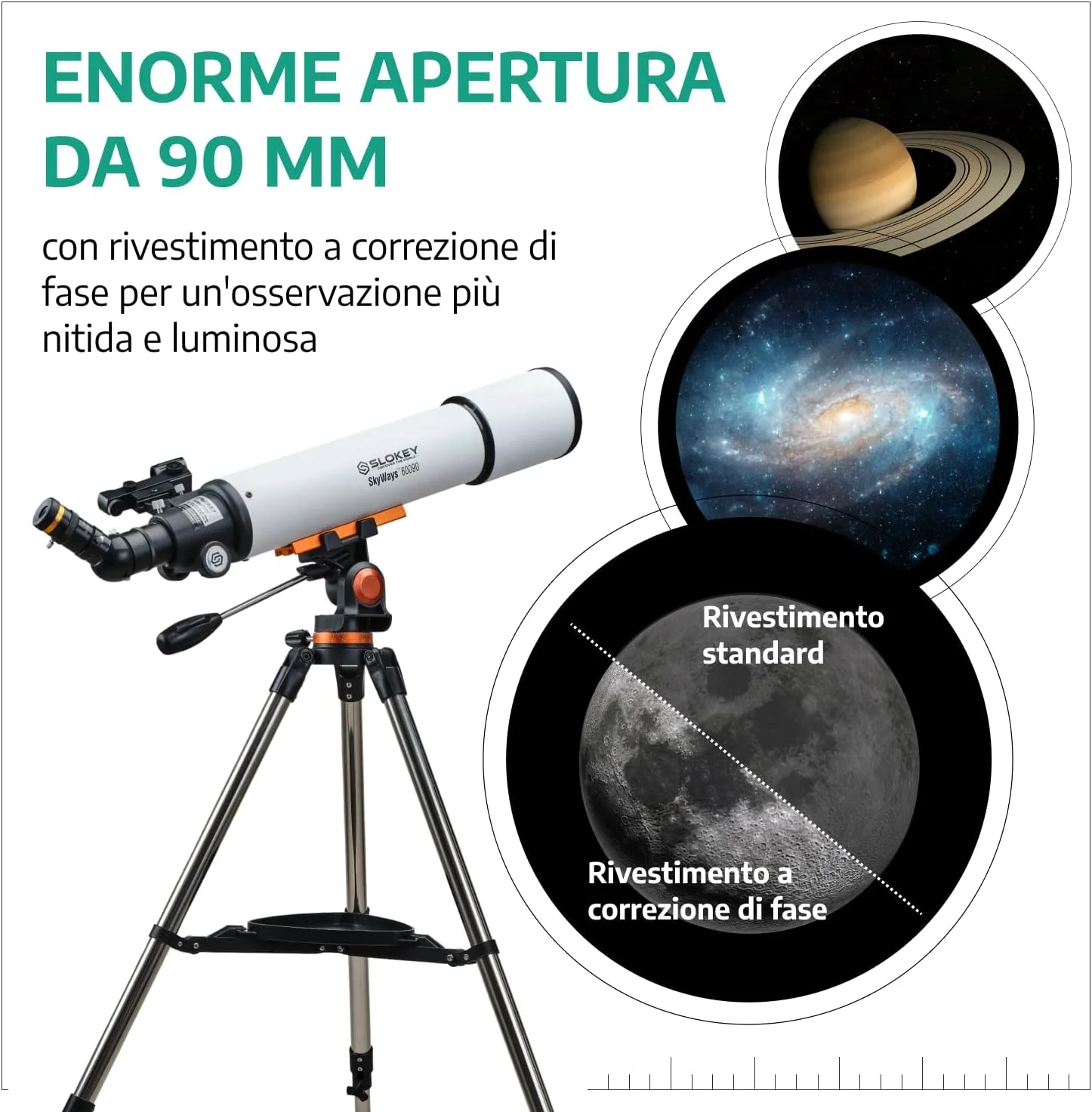 شکست نجومی Slokey 60090 - تلسکوپ مسافرتی قابل حمل و قدرتمند 24x-300x - تک چشمی نجومی برای بزرگسالان، کودکان و مبتدیان - تلسکوپ دیجیتال هوشمند برای ماه، سیارات و ستاره نگری