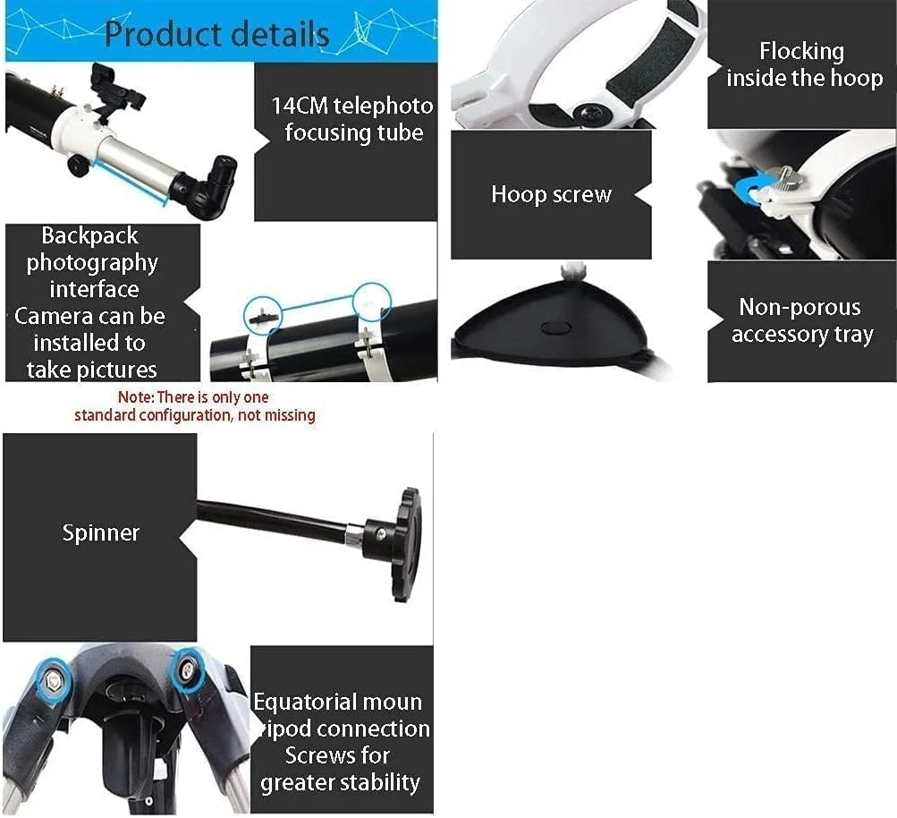 تلسکوپ نجومی، تلسکوپ های انکساری، دهانه 80 میلی متری، تلسکوپ های نجومی 900 میلی متری با پایه قابل تنظیم و پایه تلفن هوشمند