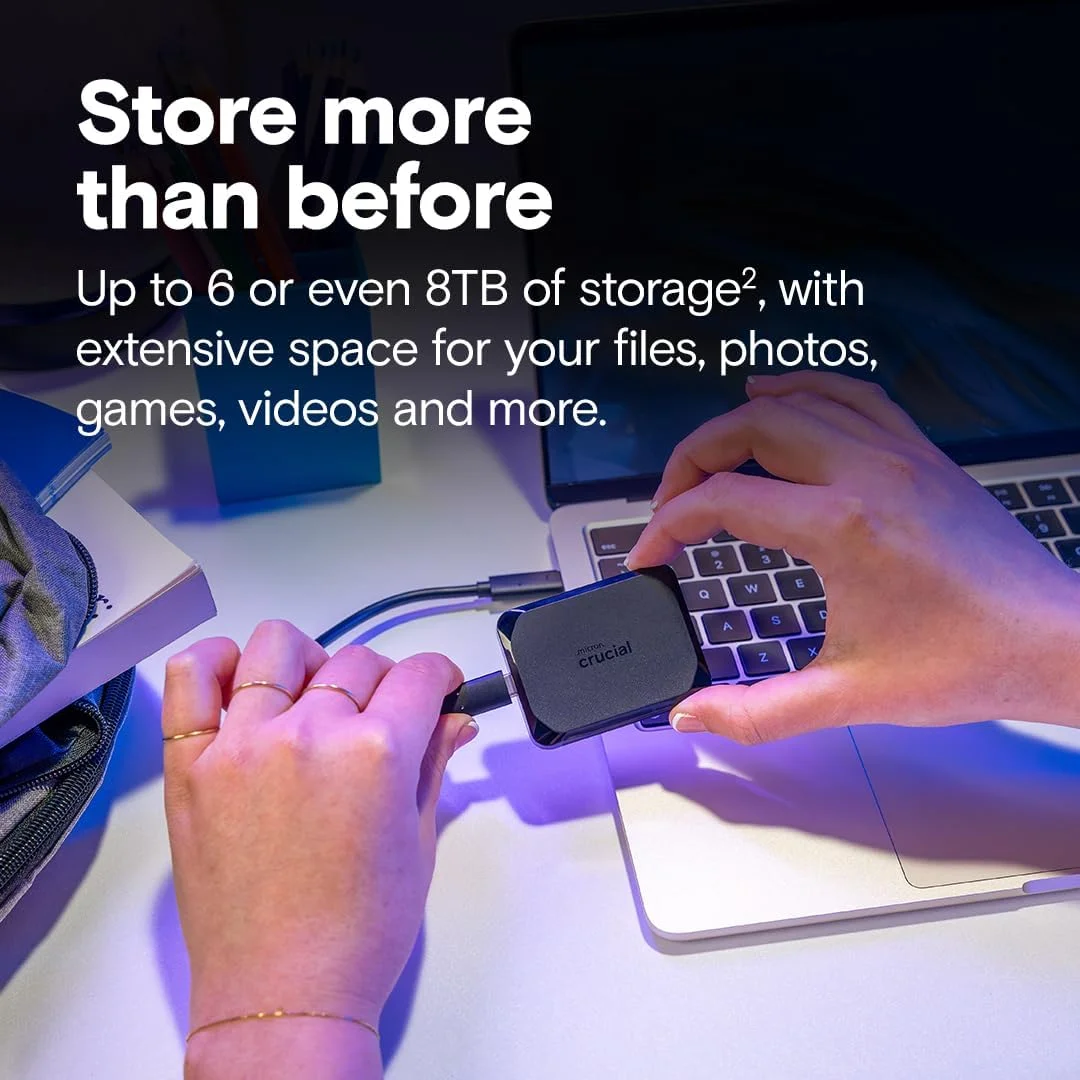 درایو SSD اکسترنال قابل حمل کروشیال X10 با ظرفیت 4 ترابایت - سرعت تا 2100 مگابایت بر ثانیه، USB-C 3.2 Gen2، مقاوم در برابر گرد و غبار و آب با استاندارد IP65، درایو حالت جامد اکسترنال، مشکی - CT4000X10SSD9C02