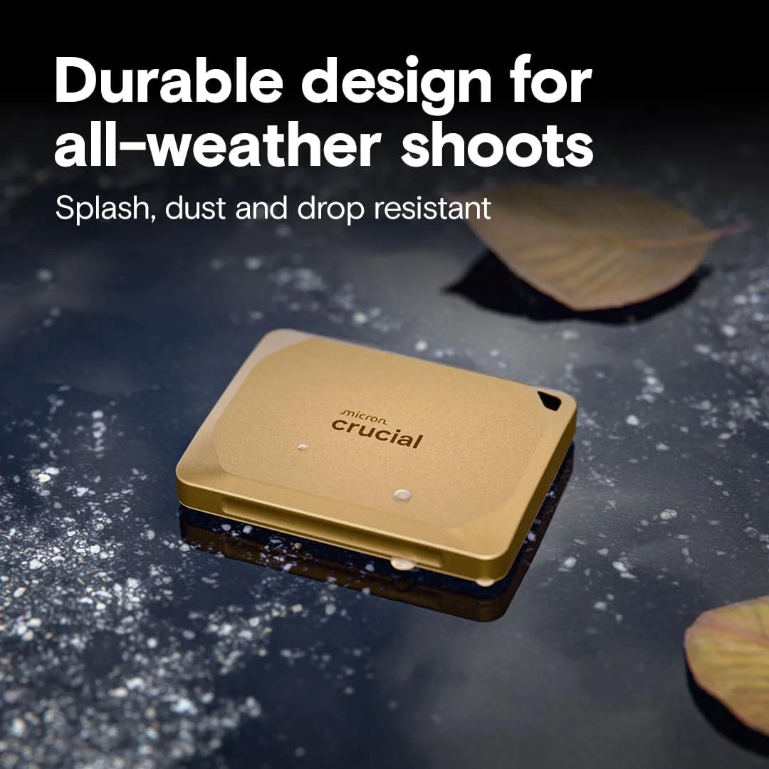 حافظه اس اس دی اکسترنال قابل حمل کروشیال X10 Pro با ظرفیت 2 ترابایت، سرعت خواندن تا 2100 مگابایت بر ثانیه، سرعت نوشتن 2000 مگابایت بر ثانیه، USB 3.2 USB-C، ذخیره سازی بادوام برای تولیدکنندگان حرفه ای، طلایی - CT2000X10PROSSD9D02