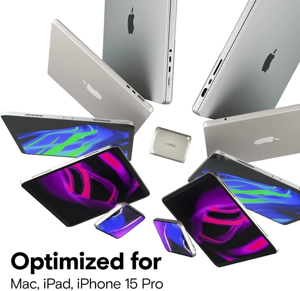 حافظه اس اس دی اکسترنال قابل حمل 4 ترابایتی Crucial X9 Pro برای مک - سرعت خواندن و نوشتن تا 1050 مگابایت بر ثانیه، آماده برای مک، با پیشنهاد Mylio Photos+، درایو حالت جامد اکسترنال USB-C 3.2 - CT4000X9PROMACSSD9B02