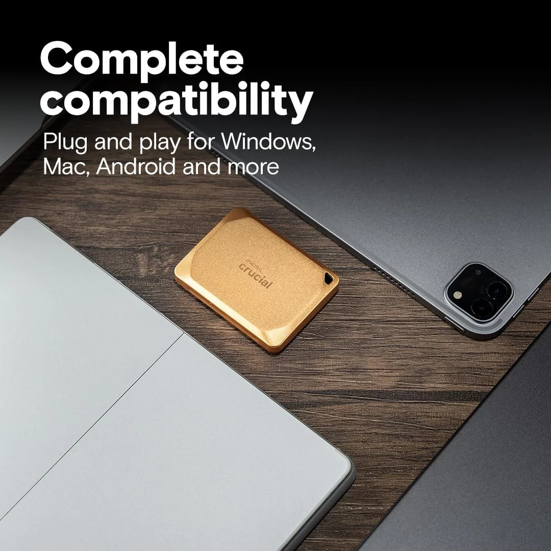 حافظه اس اس دی اکسترنال قابل حمل کروشیال X10 Pro با ظرفیت 2 ترابایت، سرعت خواندن تا 2100 مگابایت بر ثانیه، سرعت نوشتن 2000 مگابایت بر ثانیه، USB 3.2 USB-C، ذخیره سازی بادوام برای تولیدکنندگان حرفه ای، طلایی - CT2000X10PROSSD9D02