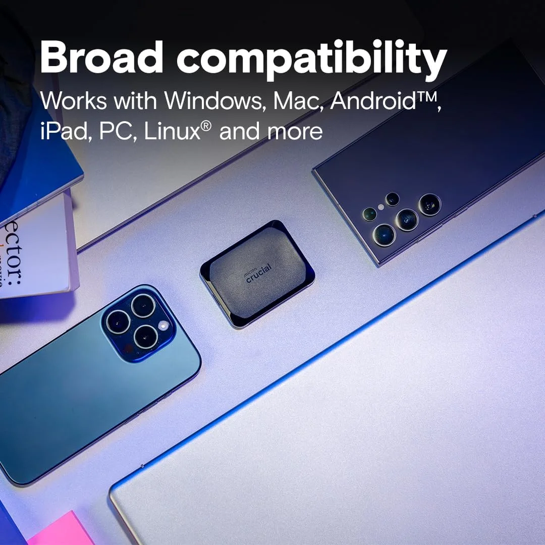 درایو SSD اکسترنال قابل حمل کروشیال X10 با ظرفیت 4 ترابایت - سرعت تا 2100 مگابایت بر ثانیه، USB-C 3.2 Gen2، مقاوم در برابر گرد و غبار و آب با استاندارد IP65، درایو حالت جامد اکسترنال، مشکی - CT4000X10SSD9C02