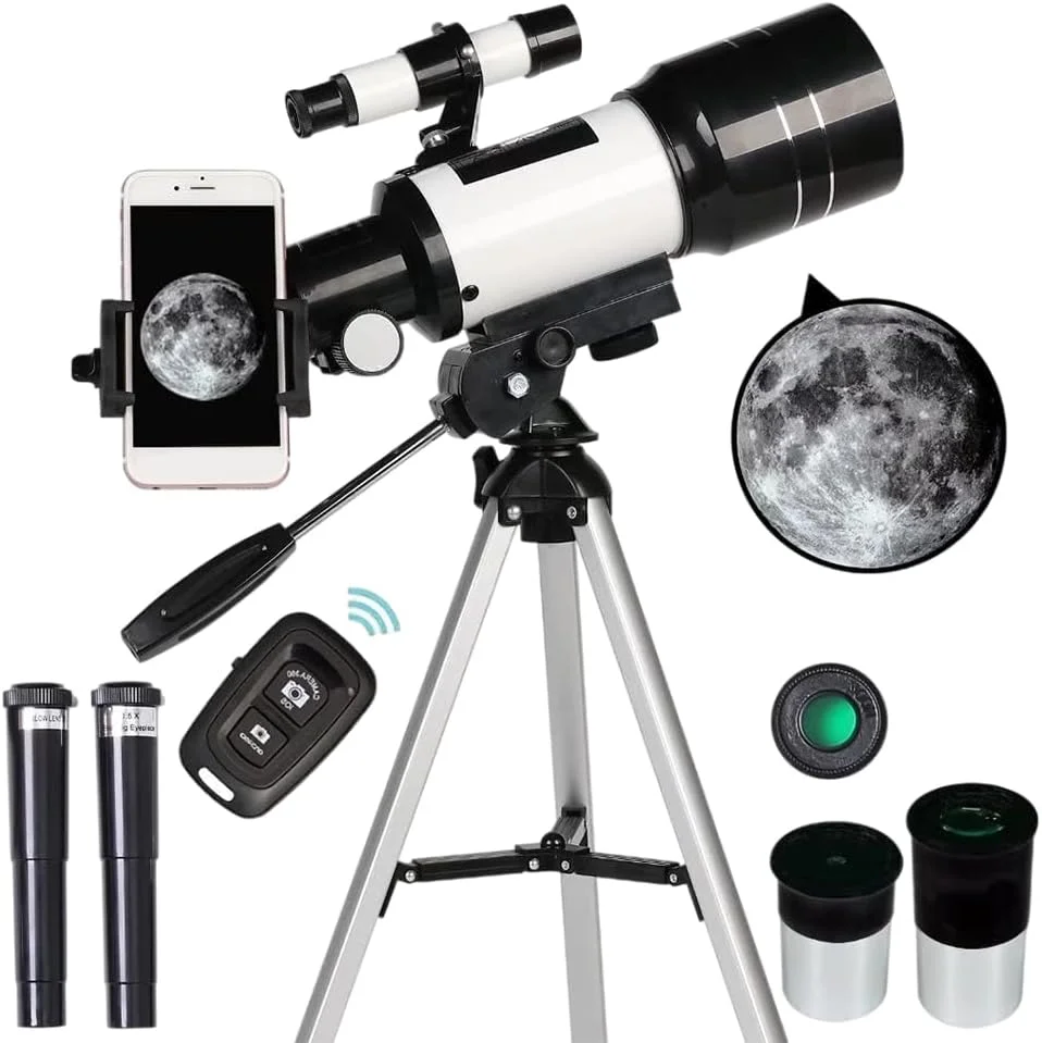 تلسکوپ شکستنی نجومی با دیافراگم 70 میلی‌متری، تلسکوپ مسافرتی شکستنی، تلسکوپ قابل حمل 300 میلی‌متری، هدیه برای مبتدیان نجوم