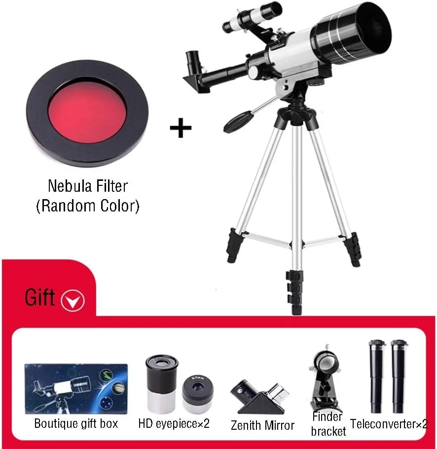 تلسکوپ انکساری، دهانه 70 میلی‌متری، پایه AZ 400 میلی‌متری، تلسکوپ شکست نجومی برای افراد و مبتدیان، تلسکوپ مسافرتی قابل حمل با سه‌پایه