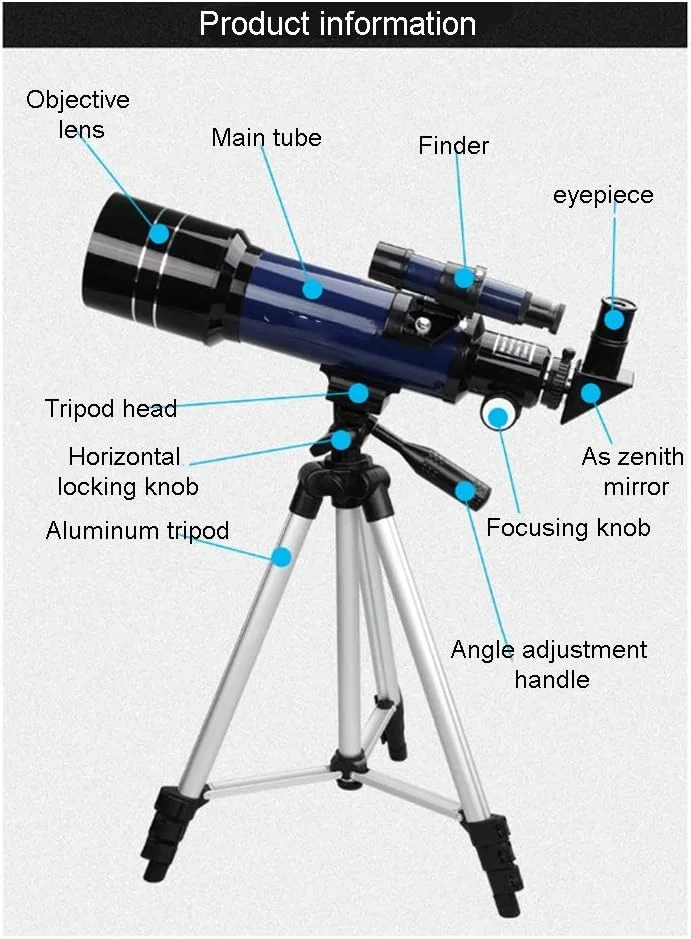 تلسکوپ برای افراد مبتدی، دهانه 70 میلی‌متری، تلسکوپ شکستنی نجومی 400 میلی‌متری، تلسکوپ مسافرتی قابل حمل برای بزرگسالان به همراه کیف مسافرتی