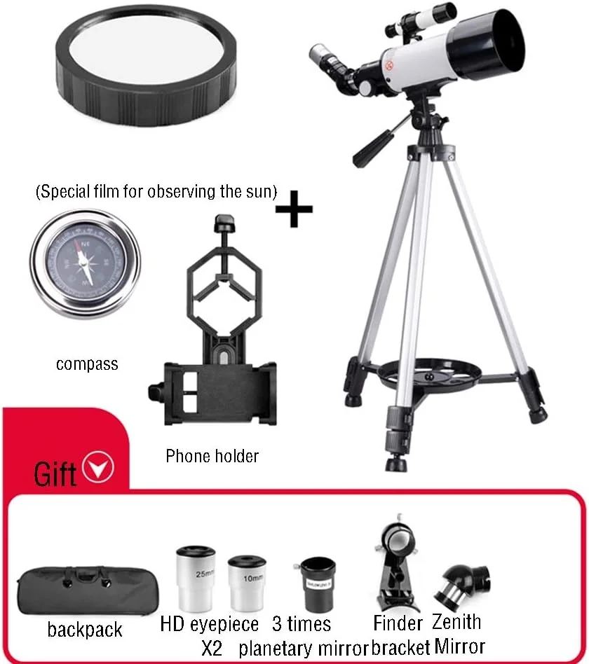 تلسکوپ انکساری، دهانه 70 میلیمتری، پایه AZ 400 میلیمتری، تلسکوپ شکست نجومی برای و مبتدیان، تلسکوپ مسافرتی قابل حمل با سهپایه تلسکوپ انکساری، دهانه 70 میلیمتری، پایه AZ 400 میلیمتری، تلسکوپ شکست نجومی برای و مبتدیان، تلسکوپ مسافرتی قابل حمل با سهپایه