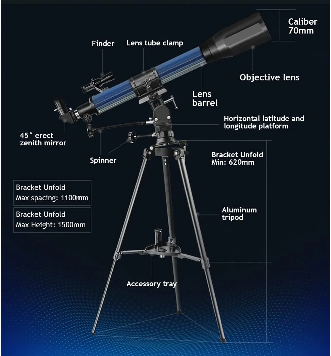 تلسکوپ 70/700، تلسکوپ شکستنی نجومی 35X-525X - ایده آل برای مبتدیان ستاره شناسی، تلسکوپ حرفه ای برای ماه، سیارات و تماشا، با چشمی ها و بارلو تلسکوپ 70/700، تلسکوپ شکستنی نجومی 35X-525X - ایده آل برای مبتدیان ستاره شناسی، تلسکوپ حرفه ای برای ماه، سیارات و تماشا، با چشمی ها و بارلو