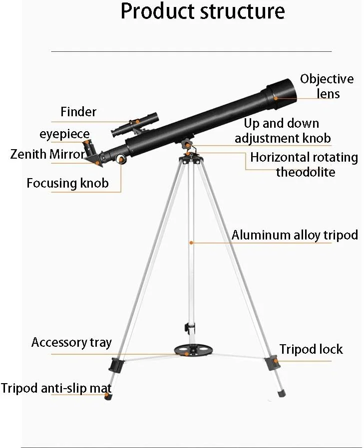 تلسکوپ نجومی مسافرتی 50 میلی‌متری، تلسکوپ شکستنی با وزن قابل حمل - پوشش‌دار - چشمی با وضوح بالا - تلسکوپ ایده‌آل برای مبتدیان و بزرگسالان