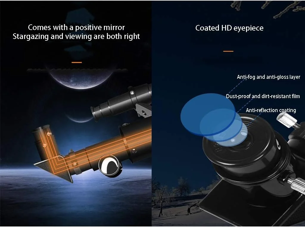 تلسکوپ نجومی مسافرتی 50 میلی‌متری، تلسکوپ شکستنی با وزن قابل حمل - پوشش‌دار - چشمی با وضوح بالا - تلسکوپ ایده‌آل برای مبتدیان و بزرگسالان