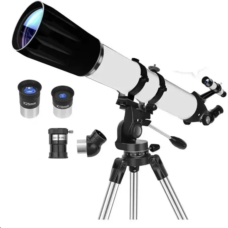 تلسکوپ نجومی حرفه ای 90/800 میلی متری با پایه AZ، تلسکوپ شکستی قدرتمند برای کودکان و افراد با بودجه محدود، قابل حمل با کیف و سه پایه