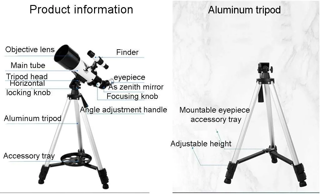 تلسکوپ مسافرتی قابل حمل برای کودکان مبتدی با سه پایه و چشمی، تلسکوپ انکساری با کیف حمل برای کودکان مبتدی