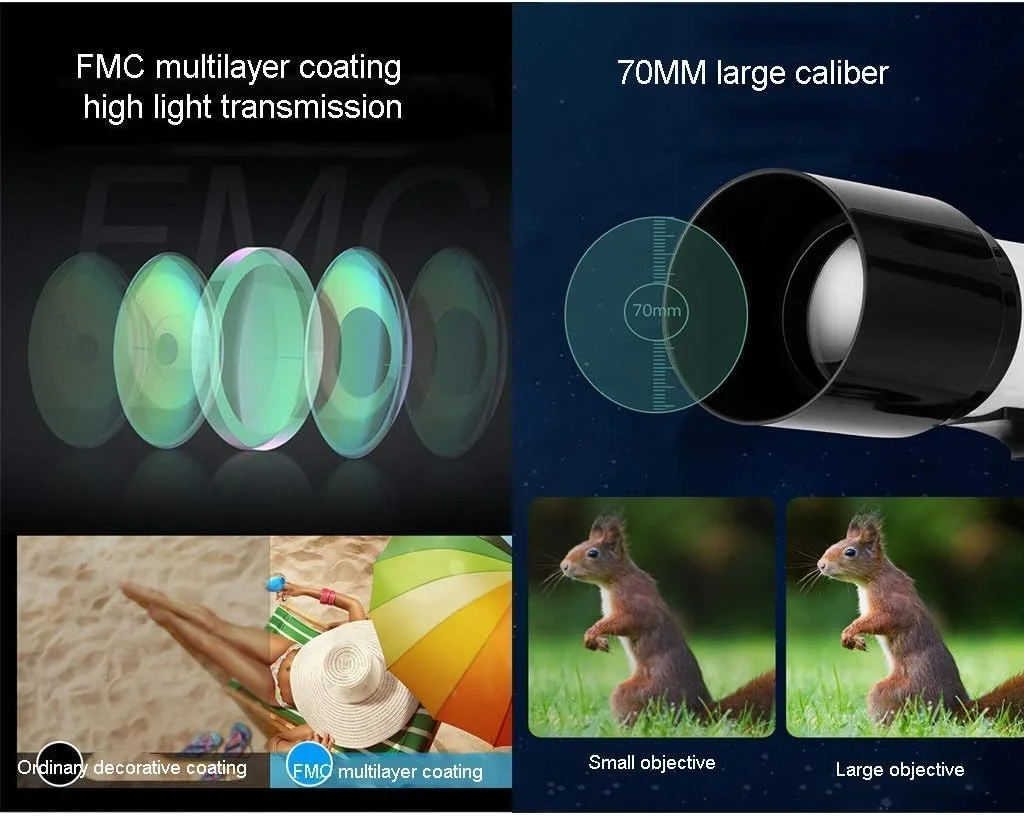 تلسکوپ مسافرتی قابل حمل برای کودکان و مبتدیان به همراه سه پایه و چشمی، تلسکوپ انکساری با کیف حمل برای کودکان و مبتدیان