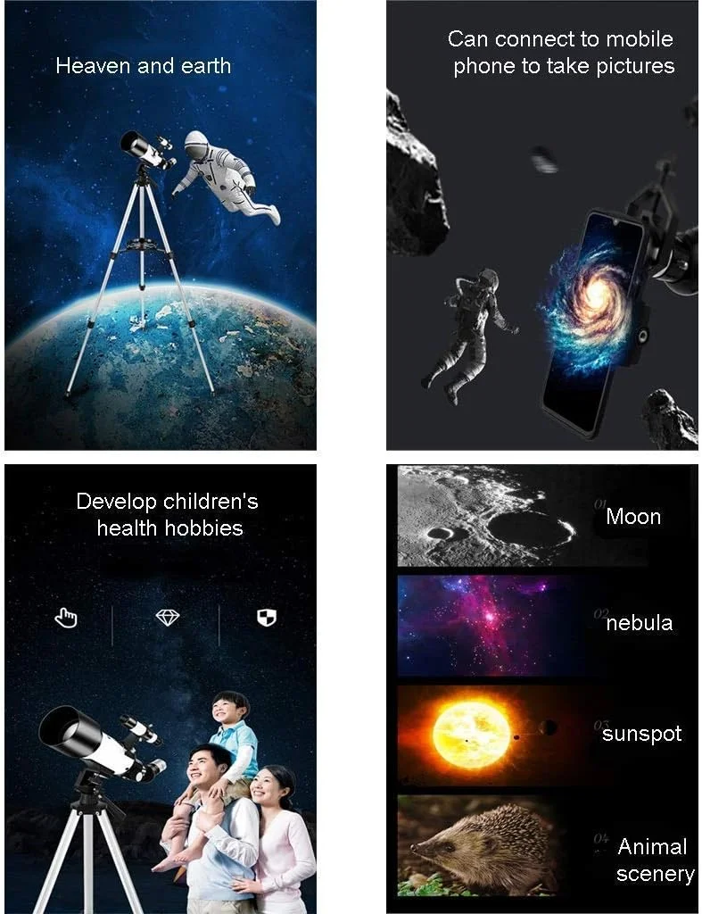 تلسکوپ مسافرتی قابل حمل برای کودکان مبتدی با سه پایه و چشمی، تلسکوپ انکساری با کیف حمل برای کودکان مبتدی