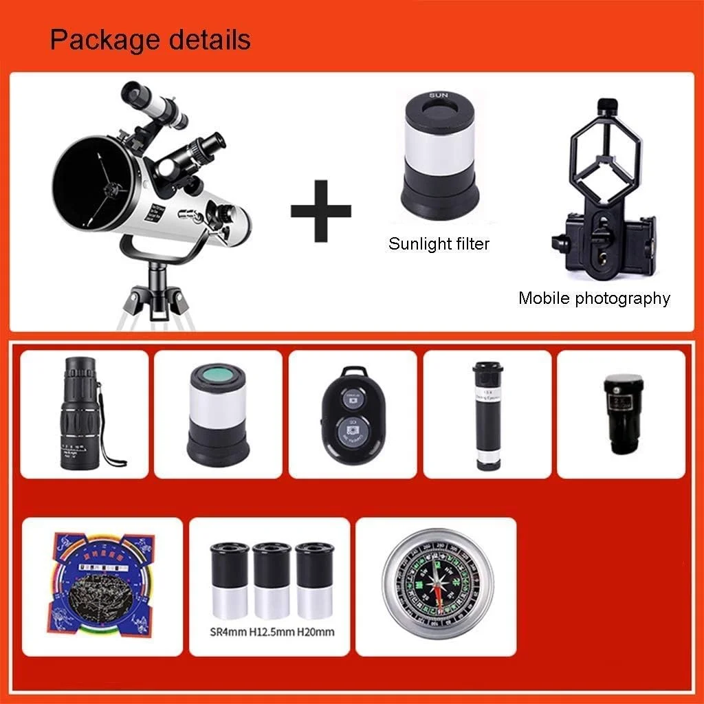 تلسکوپ انکساری قابل حمل، تلسکوپ نجومی، تلسکوپ برای کودکان و مبتدیان به همراه پایه، تلسکوپ برای نجوم