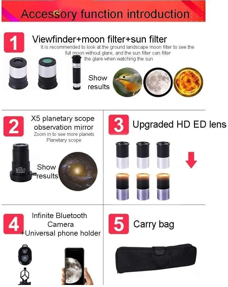 تلسکوپ انکساری قابل حمل، تلسکوپ نجومی، تلسکوپ برای کودکان و مبتدیان به همراه پایه، تلسکوپ برای نجوم