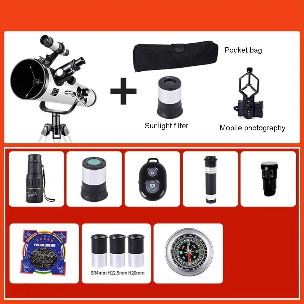تلسکوپ انکساری قابل حمل، تلسکوپ نجومی بزرگسالان، تلسکوپ برای کودکان و مبتدیان به همراه پایه، تلسکوپ برای نجوم
