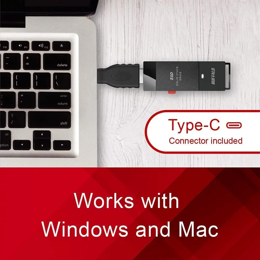 حافظه اس اس دی اکسترنال 1 ترابایتی بافالو - سرعت تا 600 مگابایت بر ثانیه - USB-C - USB-A - USB 3.2 Gen 2 (سازگار با PS4 / PS5 / Windows/Mac) - مدل SSD-PUT1.0U3B حافظه اس اس دی اکسترنال 1 ترابایتی بافالو - سرعت تا 600 مگابایت بر ثانیه - USB-C - USB-A - USB 3.2 Gen 2 (سازگار با PS4 / PS5 / Windows/Mac) - مدل SSD-PUT1.0U3B