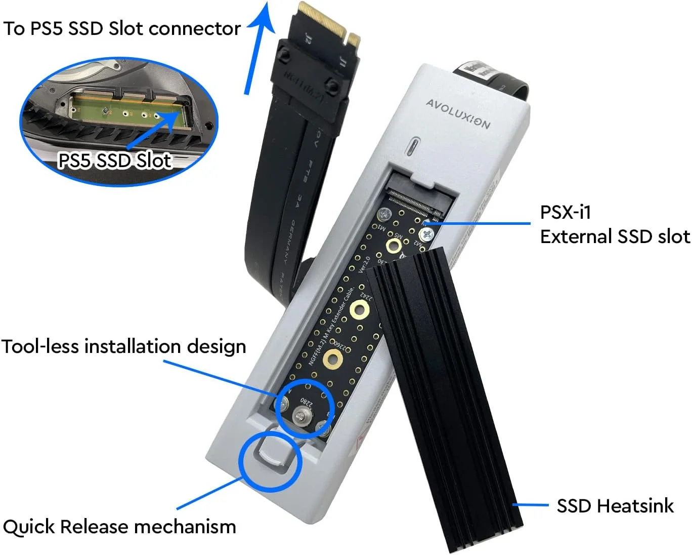 کیت توسعه SSD اکسترنال Avolusion PS5 با هیت سینک برای کنسول بازی PS5 (PSX-i1-PS5)