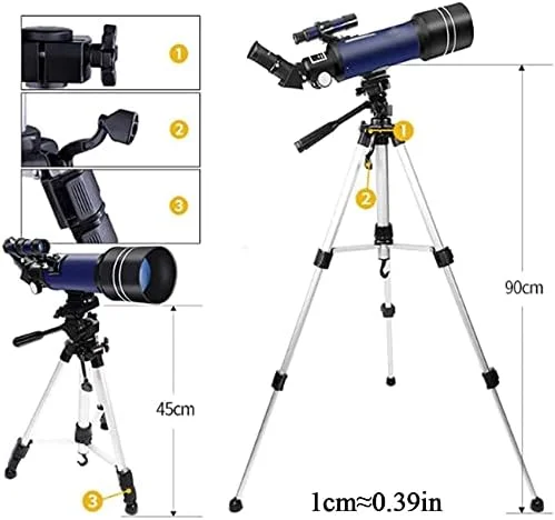 تلسکوپ نجومی کاربردی، تلسکوپ شکستی HD 70 میلی‌متری کاربردی با سه‌پایه قابل تنظیم و 4 فیلتر ماه