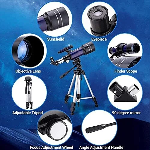 تلسکوپ نجومی کاربردی، تلسکوپ شکستی HD 70 میلی‌متری کاربردی با سه‌پایه قابل تنظیم و 4 فیلتر ماه
