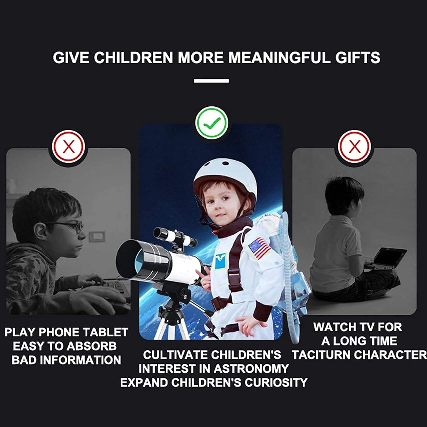 تلسکوپ کودکان 300 میلیمتری با پایه AZ، تلسکوپ شکستنی با پوشش چندلایه کامل اپتیکی، دارای پایه قابل تنظیم و چشمیهای 15x و 50x، هدیه ای مناسب برای مبتدیان نجوم تلسکوپ کودکان 300 میلیمتری با پایه AZ، تلسکوپ شکستنی با پوشش چندلایه کامل اپتیکی، دارای پایه قابل تنظیم و چشمیهای 15x و 50x، هدیه ای مناسب برای مبتدیان نجوم