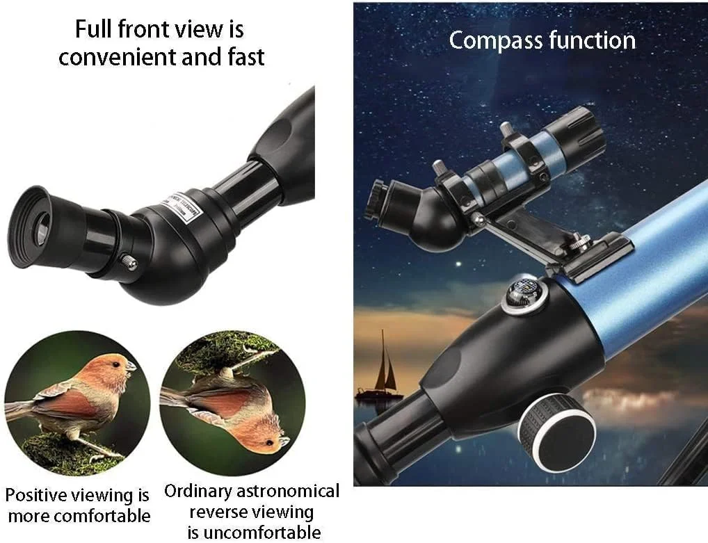 تلسکوپ شکستنی کودکان برای نجوم، سه پایه قابل تنظیم، آینه سمت الراس 45 درجه، دهانه بزرگ 50 میلی متری، تلسکوپ مسافرتی قابل حمل برای مبتدیان و بزرگسالان