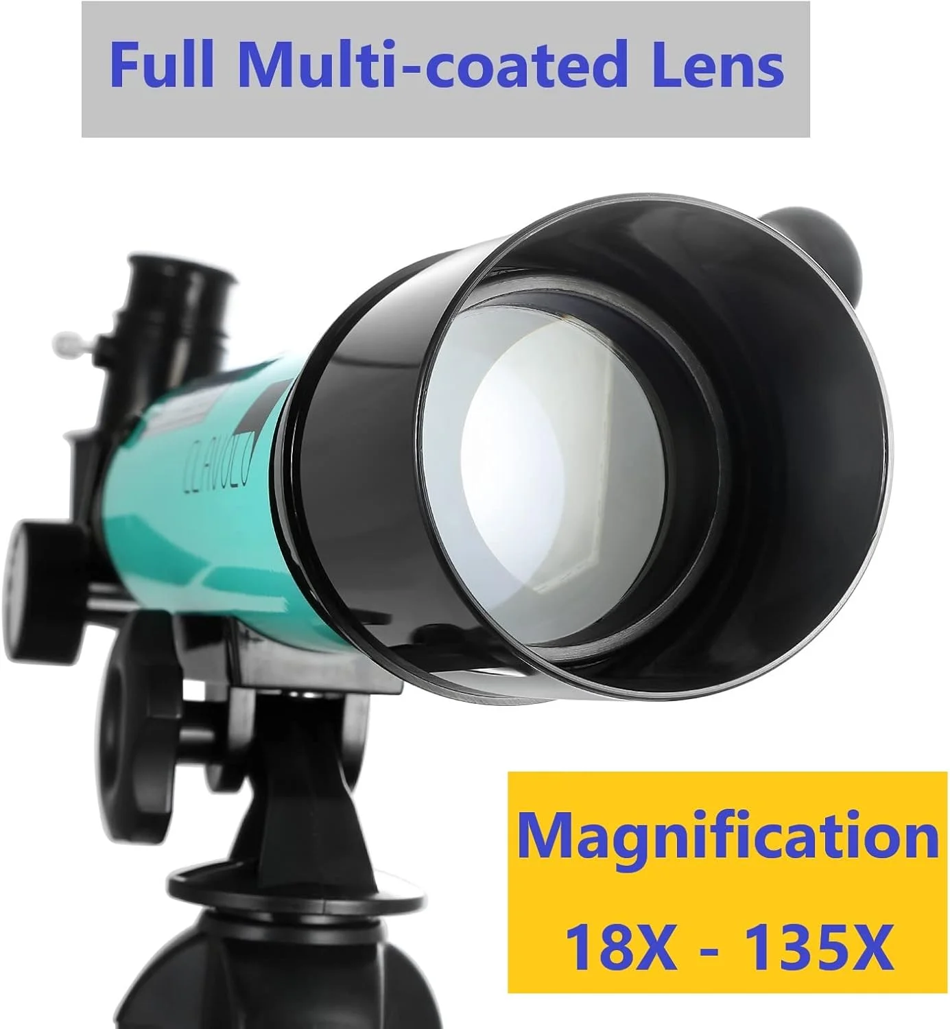 تلسکوپ انکساری با یابنده برای کودکان و مبتدیان نجوم، تلسکوپ مسافرتی با 3 چشمی بزرگنمایی 18X – 135X