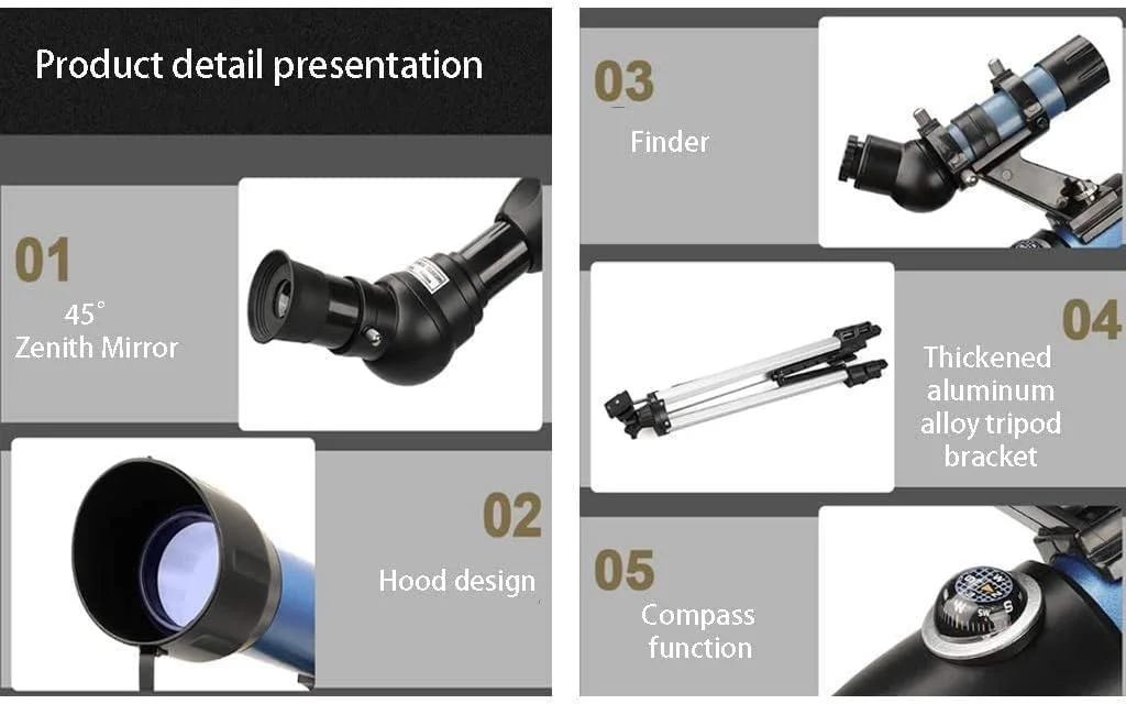 تلسکوپ شکستنی کودکان برای نجوم، سه پایه قابل تنظیم، آینه سمت الراس 45 درجه، دهانه بزرگ 50 میلی متری، تلسکوپ مسافرتی قابل حمل برای مبتدیان و بزرگسالان