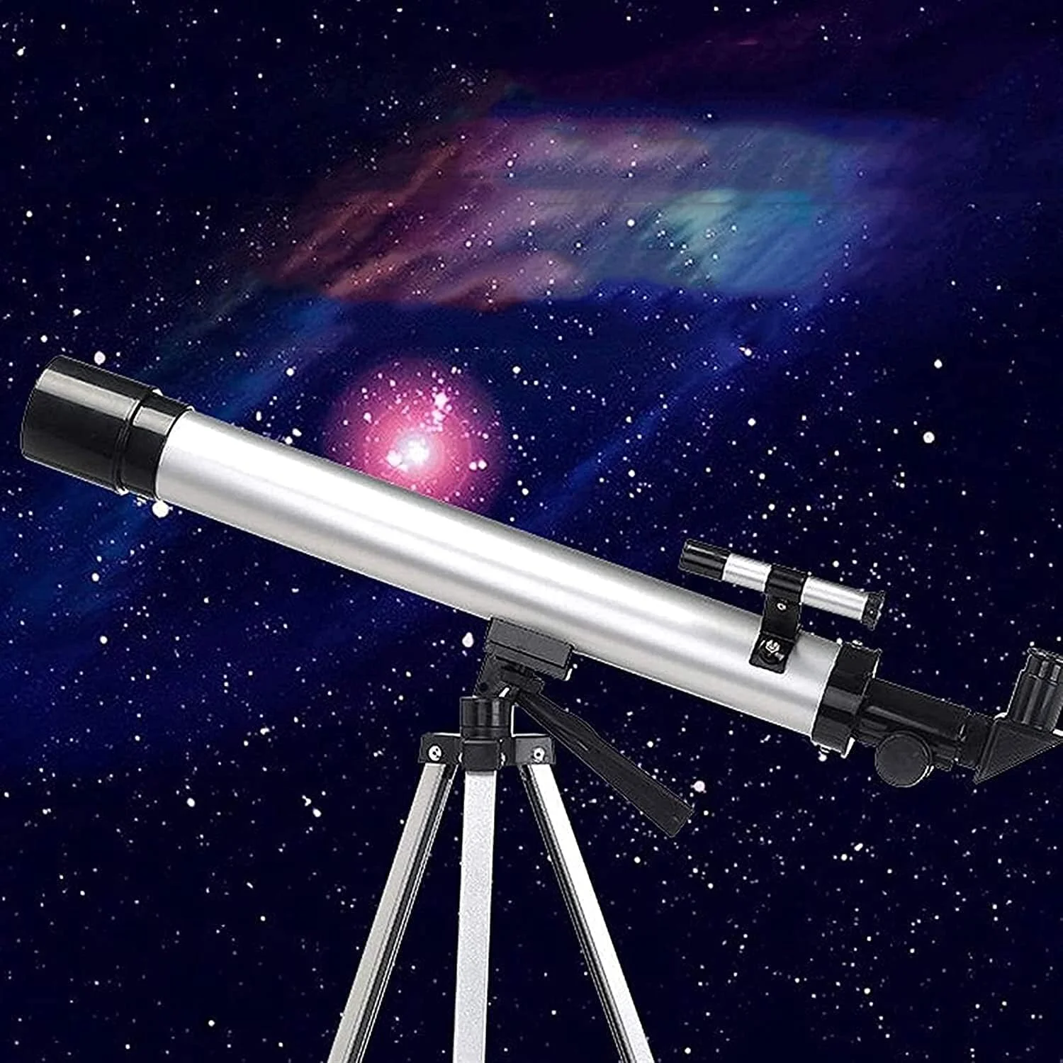 تلسکوپ کودکان و بزرگسالان برای نجوم، تلسکوپ انکساری با فاصله کانونی 600 میلی‌متر و دیافراگم 50 میلی‌متر، تلسکوپ مسافرتی قابل حمل با پایه
