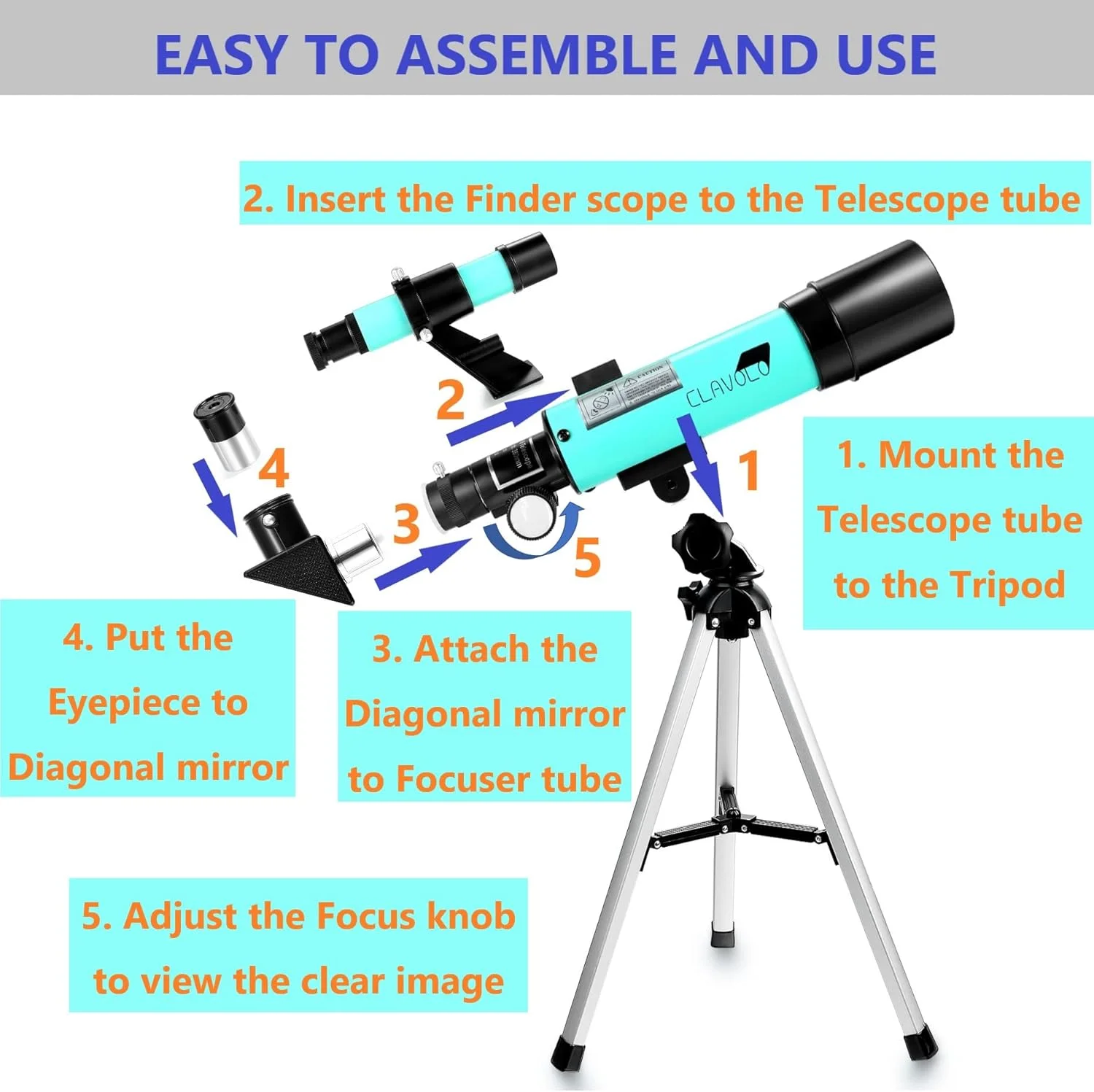 تلسکوپ انکساری با یابنده برای کودکان و مبتدیان نجوم، تلسکوپ مسافرتی با 3 چشمی بزرگنمایی 18X – 135X
