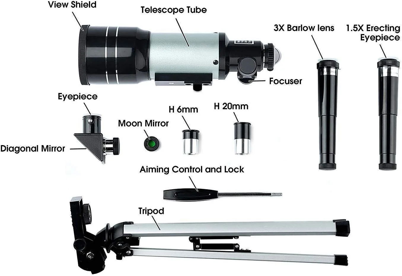 تلسکوپ کودکان برای مبتدیان، تلسکوپ شکستنی نجومی 70 میلی‌متری با پایه قابل تنظیم و یابنده - تلسکوپ مسافرتی قابل حمل مناسب برای کودکان و نوجوانان