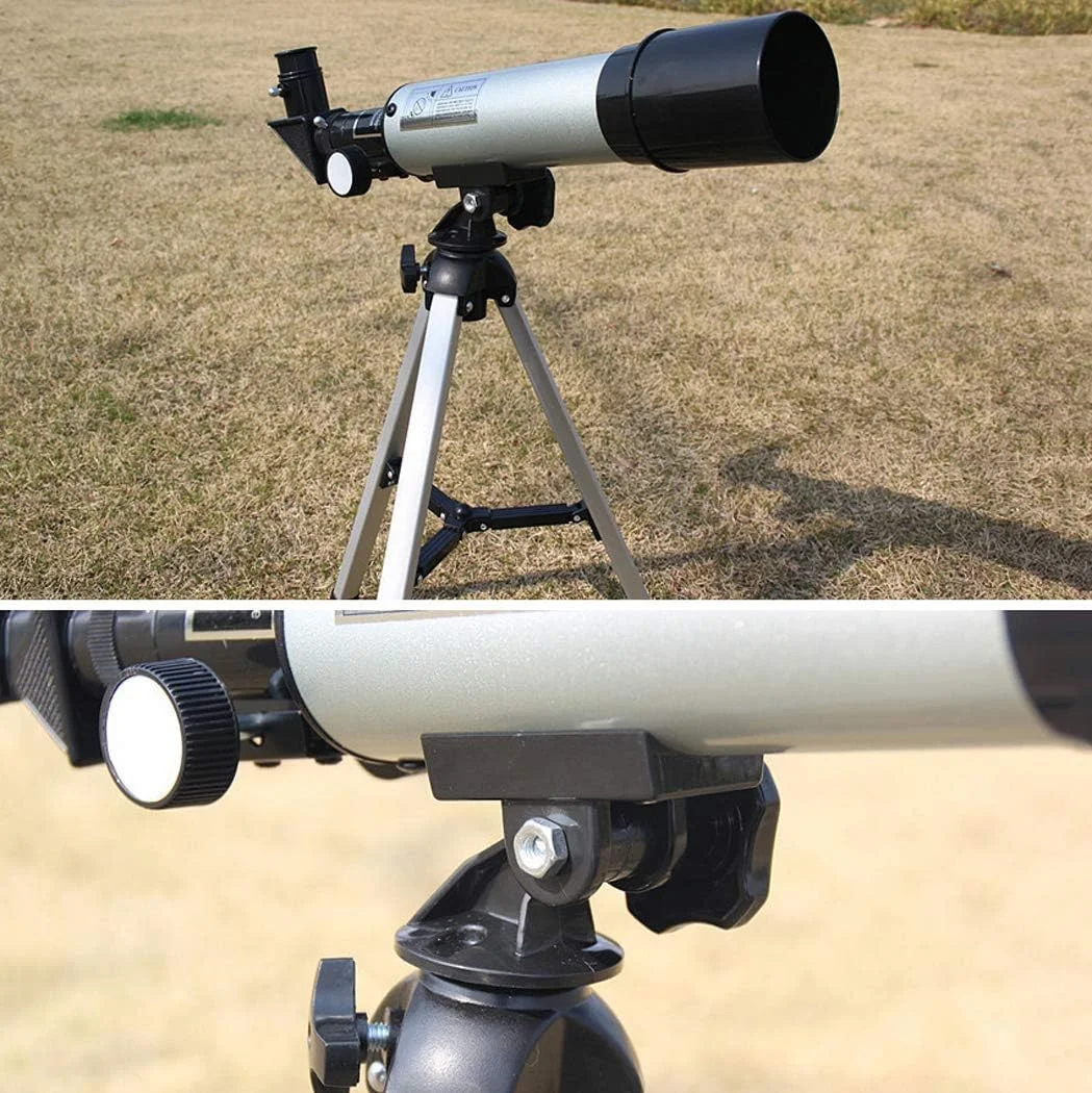 تلسکوپ کودکان و مبتدیان بزرگسال، طول کانونی 360 میلی‌متر، بزرگنمایی 90 برابر، تلسکوپ شکستنی مسافرتی، با پایه قابل تنظیم