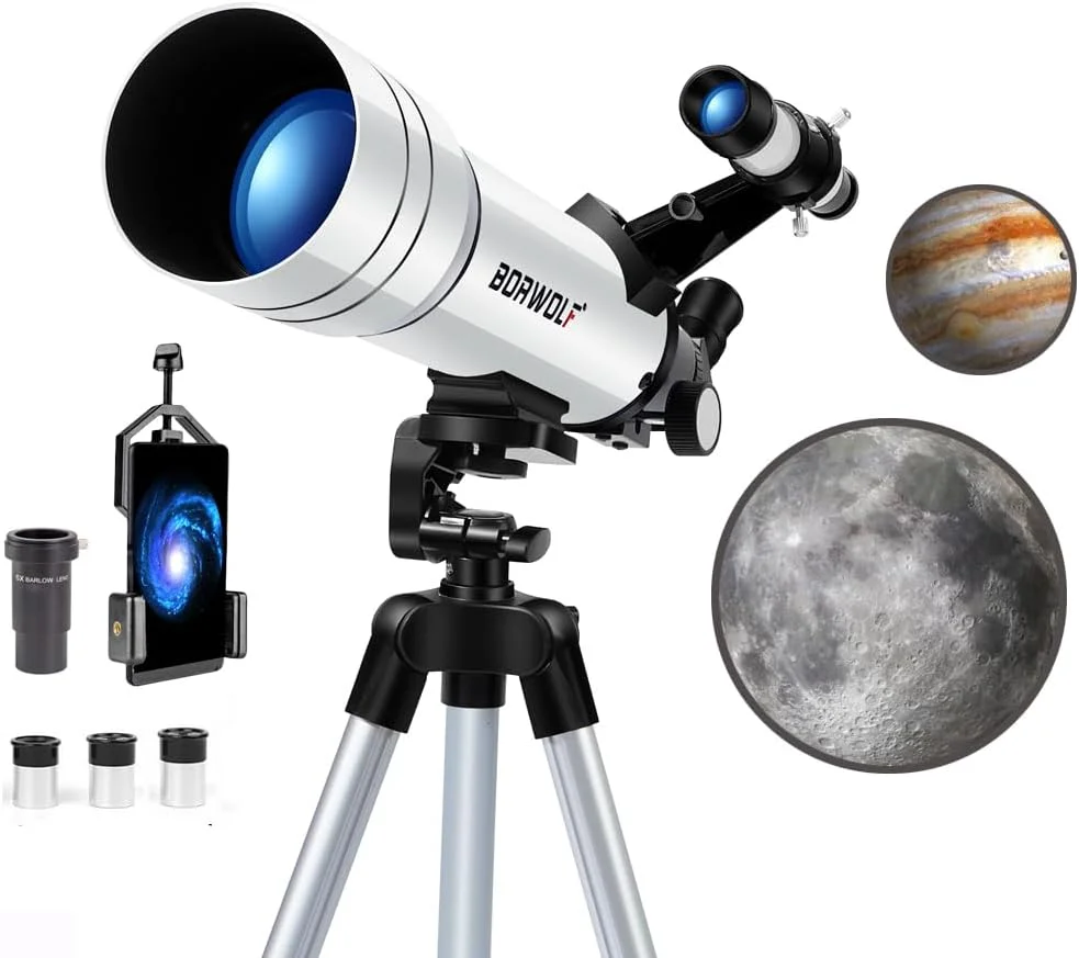 تلسکوپ HD 400/70 میلی‌متری برای بزرگسالان، تلسکوپ نجومی انکساری - مناسب برای تماشای ماه، تماشای پرندگان، مشاهده مناظر طبیعی، مشاهده مناظر شهری، تماشای حیوانات