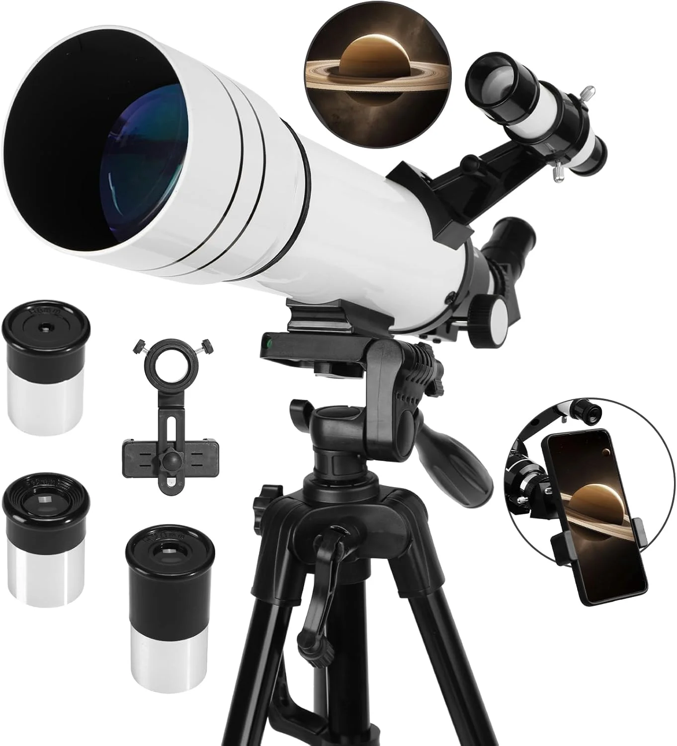 تلسکوپ نجومی برای بزرگسالان، قدرت بالا، دهانه ۷۰ میلی‌متری ۴۰۰ میلی‌متر، تلسکوپ‌های شکستنی حرفه‌ای برای کودکان و مبتدیان (سفید)