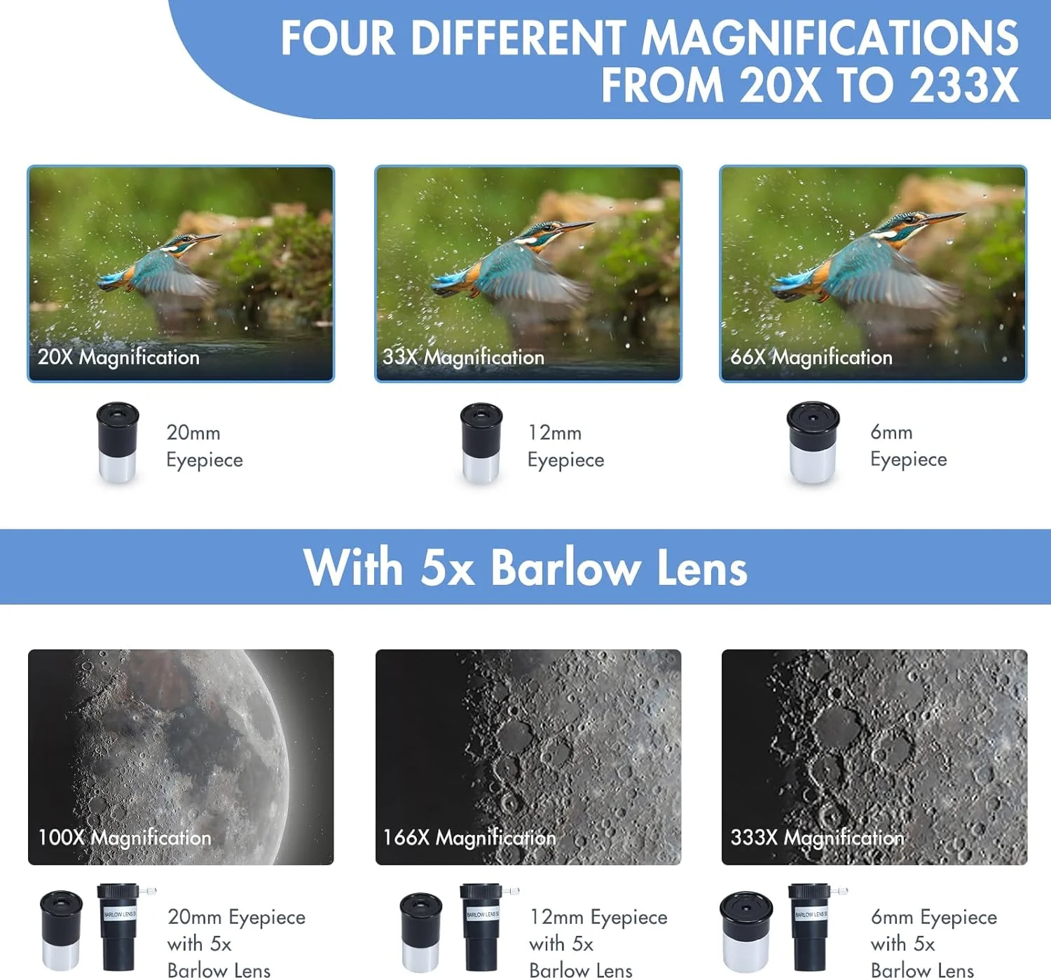 تلسکوپ نجومی برای بزرگسالان، قدرت بالا، دهانه ۷۰ میلی‌متری ۴۰۰ میلی‌متر، تلسکوپ‌های شکستنی حرفه‌ای برای کودکان و مبتدیان (سفید)