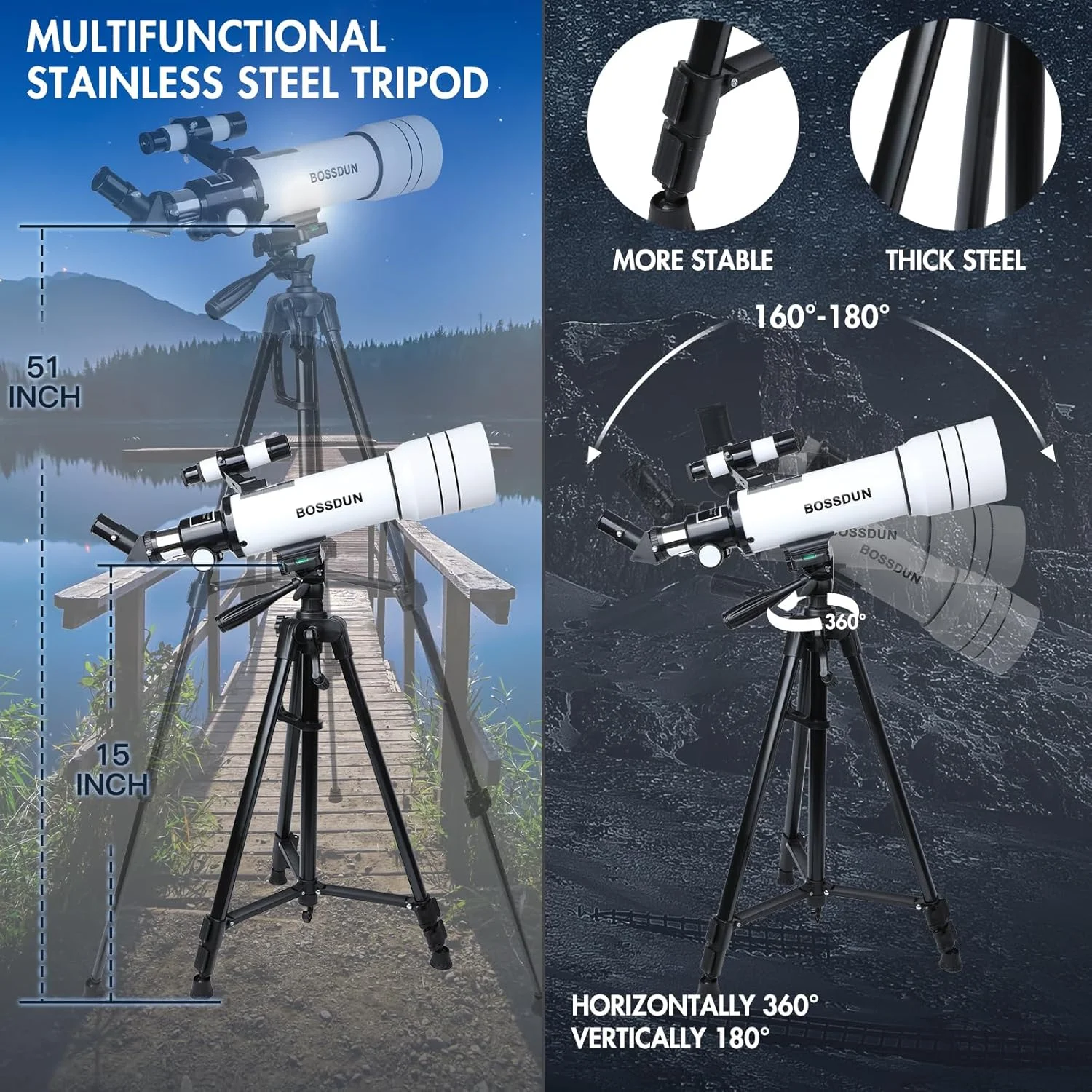 تلسکوپ نجومی برای بزرگسالان، قدرت بالا، دهانه ۷۰ میلی‌متری ۴۰۰ میلی‌متر، تلسکوپ‌های شکستنی حرفه‌ای برای کودکان و مبتدیان (سفید)
