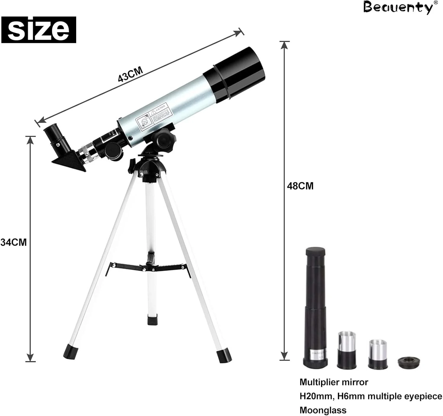 تلسکوپ Beauenty، تلسکوپ مبتدی، تلسکوپ برای بزرگسالان/کودکان، شکست نور نجومی با سه پایه، تماشای ماه با کیفیت HD، هدیه دانشجویی سطح ورودی (استایل 1) تلسکوپ Beauenty، تلسکوپ مبتدی، تلسکوپ برای بزرگسالان/کودکان، شکست نور نجومی با سه پایه، تماشای ماه با کیفیت HD، هدیه دانشجویی سطح ورودی (استایل 1)