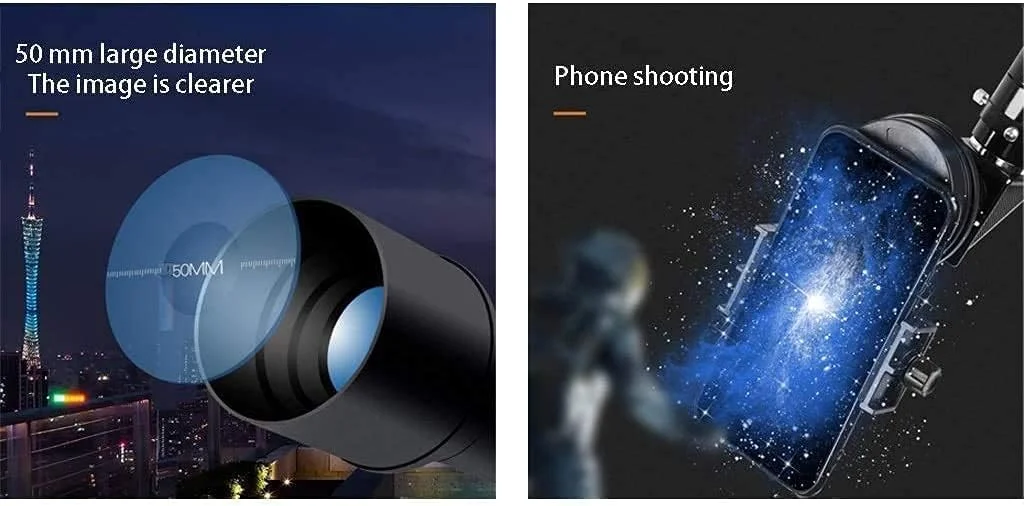تلسکوپ نجومی مسافرتی 50 میلی‌متری، تلسکوپ شکستنی سبک و قابل حمل - عدسی چشمی با پوشش و وضوح بالا - تلسکوپ ایده‌آل برای مبتدیان، کودکان و بزرگسالان