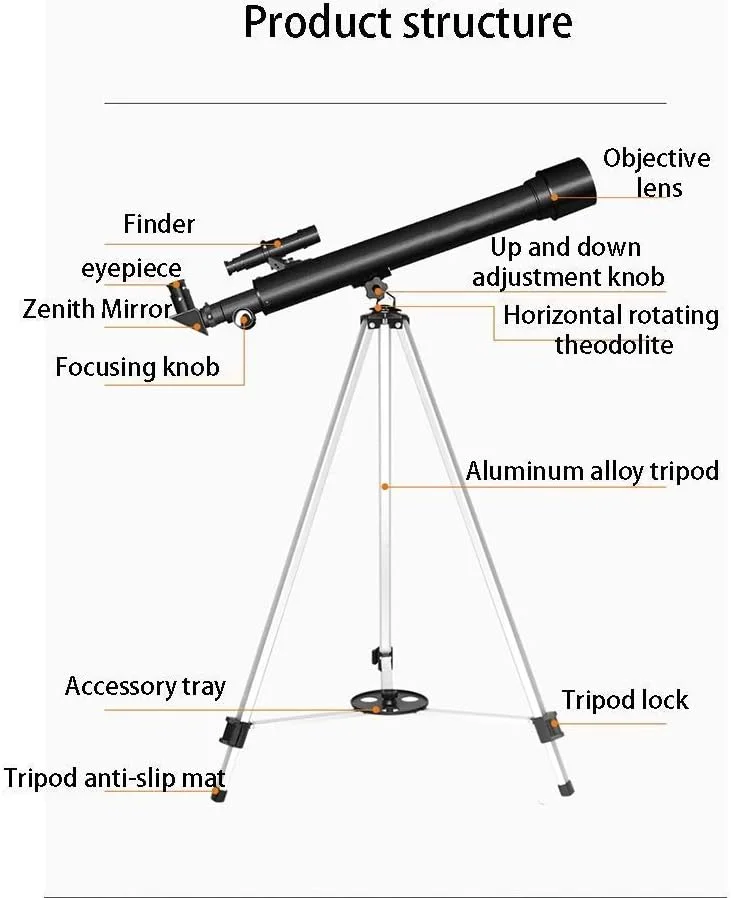 تلسکوپ نجومی مسافرتی 50 میلی‌متری، تلسکوپ شکستنی سبک و قابل حمل - عدسی چشمی با پوشش با کیفیت بالا - تلسکوپ ایده‌آل برای مبتدیان، کودکان و بزرگسالان