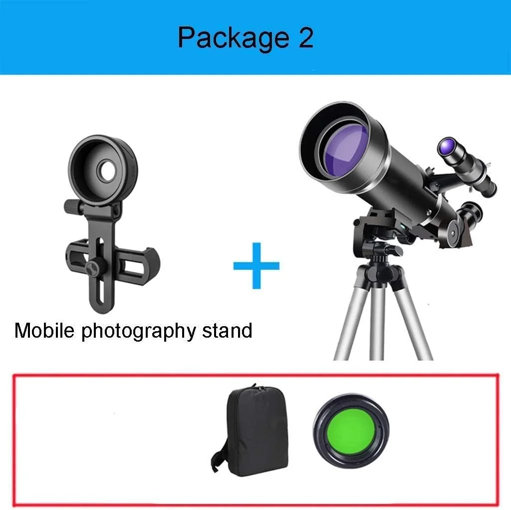 تلسکوپ نجومی با قطر بسیار بزرگ 70 میلی‌متری برای کودکان و مبتدیان، تلسکوپ انکساری، تلسکوپ مسافرتی با کیف حمل و پایه، هدیه برای تولد کودکان