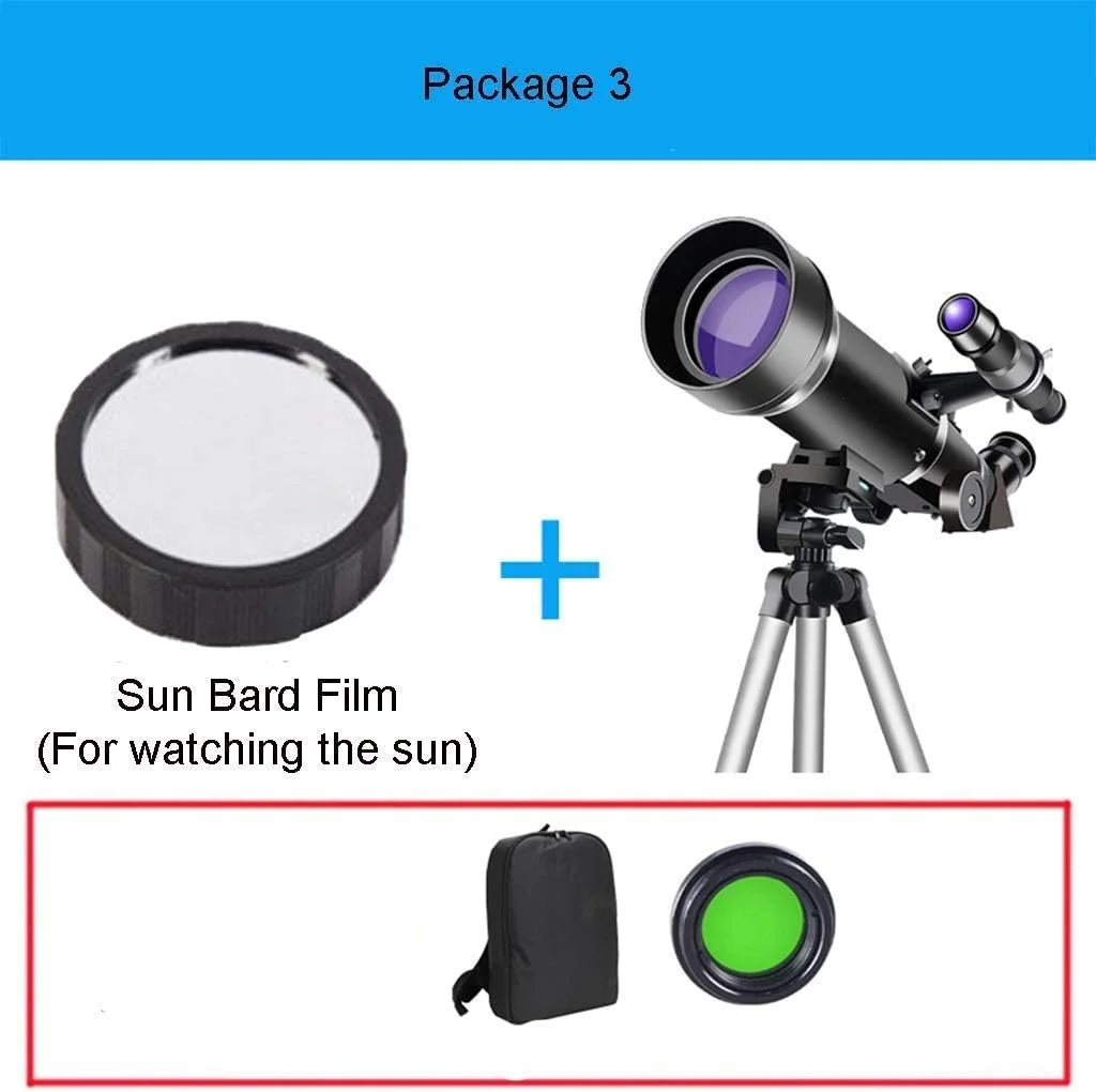 تلسکوپ نجومی با قطر بسیار بزرگ 70 میلی‌متری برای کودکان مبتدی، تلسکوپ شکستی، تلسکوپ مسافرتی با کیف حمل و پایه، هدیه برای تولد کودکان