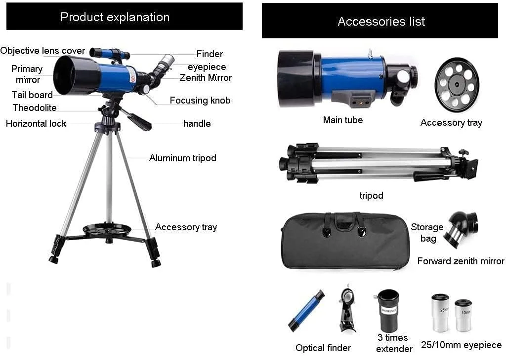 تلسکوپ نجومی فضای باز، تلسکوپ شکستنی نجومی با دهانه 70 میلیمتری و پایه AZ 400 میلیمتری، تلسکوپ مسافرتی کودکان، تلسکوپ برای مبتدیان نجوم تلسکوپ نجومی فضای باز، تلسکوپ شکستنی نجومی با دهانه 70 میلیمتری و پایه AZ 400 میلیمتری، تلسکوپ مسافرتی کودکان، تلسکوپ برای مبتدیان نجوم