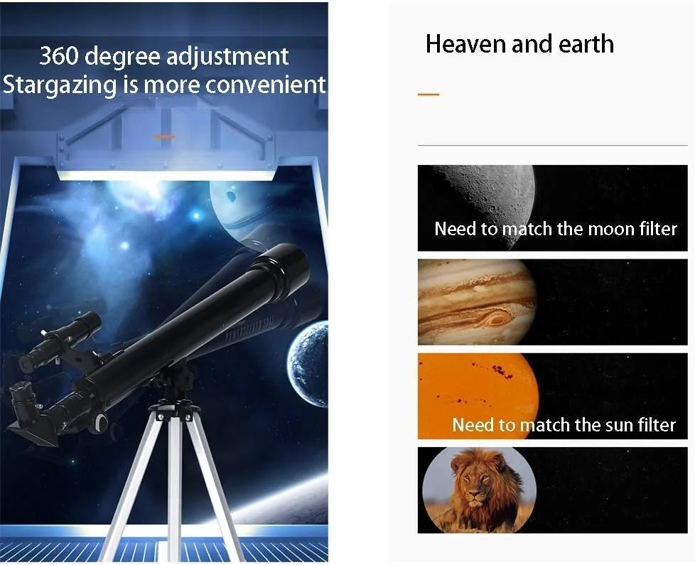 تلسکوپ نجومی مسافرتی 50 میلی‌متری، تلسکوپ شکستنی سبک و قابل حمل - عدسی چشمی با پوشش با کیفیت بالا - تلسکوپ ایده‌آل برای مبتدیان، کودکان و بزرگسالان