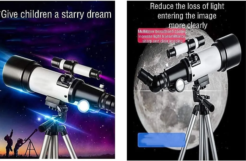 تلسکوپ نجومی برای کودکان، بزرگسالان و مبتدیان، تلسکوپ شکستنی، تلسکوپ مسافرتی قابل حمل با پایه قابل تنظیم و نگهدارنده تلفن هوشمند، دارای کیف حمل