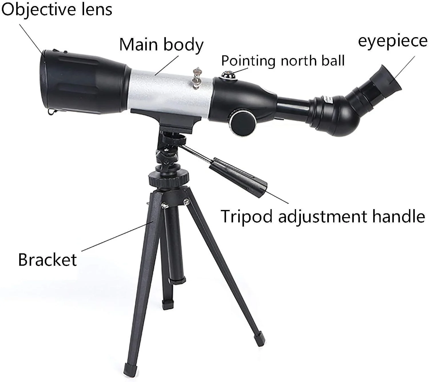 تلسکوپ نجومی، تلسکوپ برای کودکان مبتدی، تلسکوپ شکستنی نجومی 50 میلی‌متری، چشمی K25/k9mm، با کیف حمل قابل حمل برای بزرگسالان (سفید)