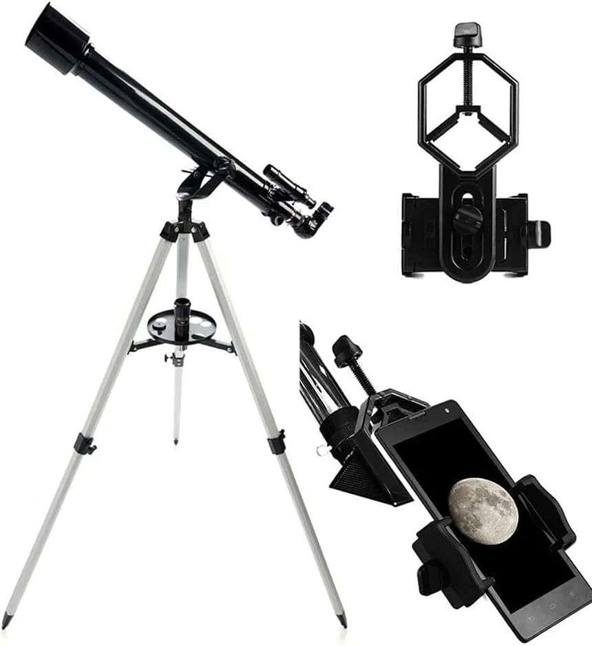 تلسکوپ نجومی قابل حمل، تلسکوپ انکساری برای کودکان و مبتدیان نجوم با پایه سبک، نگهدارنده تلفن و کیف حمل، ایده آل برای هدایای آموزشی